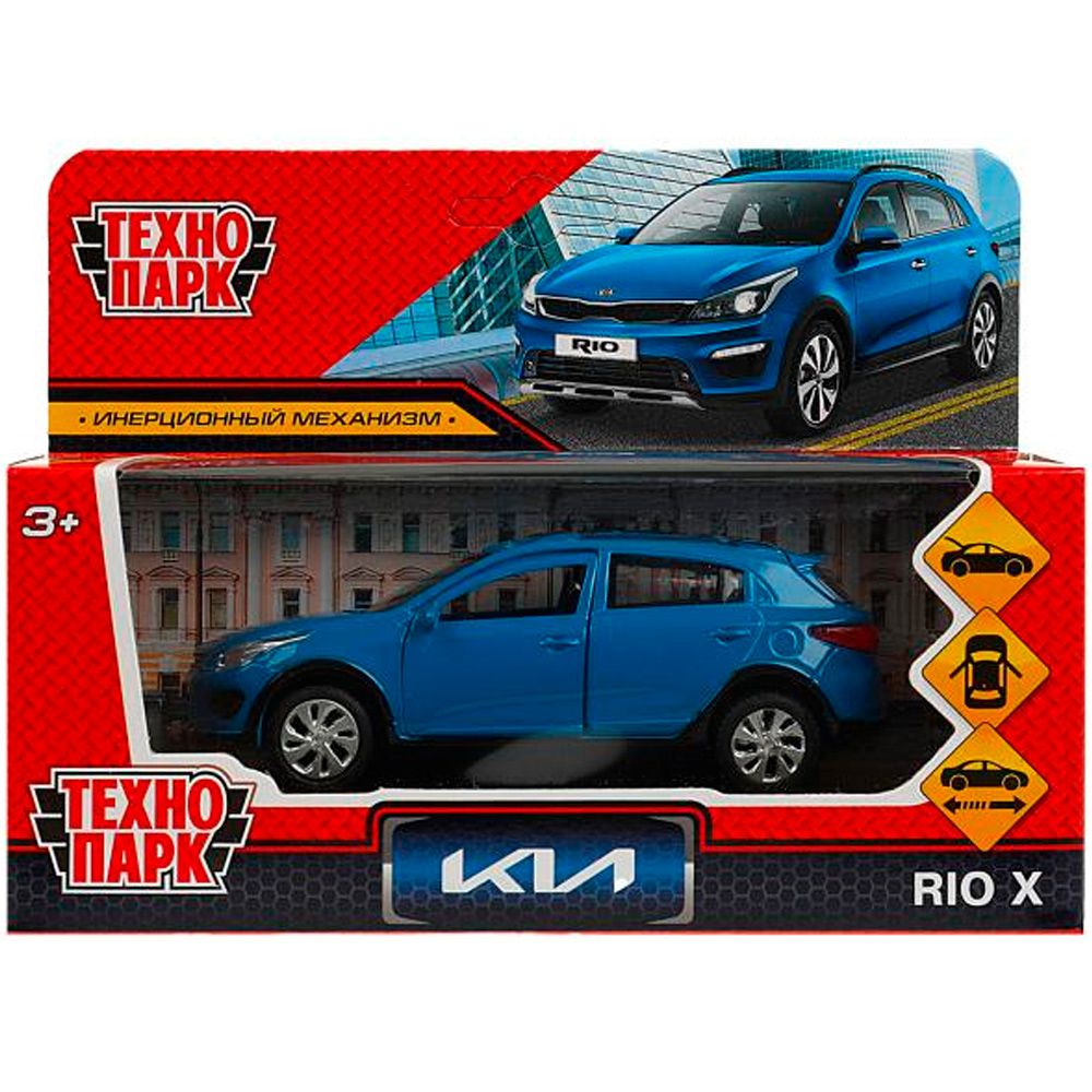 Модель XLINE-12-BU KIA RIO X длина 12 см, двери, багаж, инерц, синий Технопарк в кор.