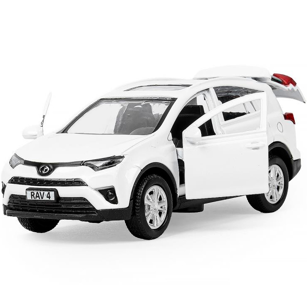 Модель RAV4-WH-WOD TOYOTA RAV4 длина 12 см двери, багажн, инерц. белый Технопарк в кор. 