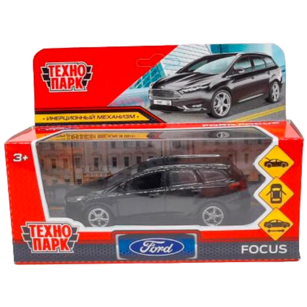 Модель FOCUSSW-12-BK FORD FOCUS TURNIER длина 12 см, двер, баг, инерц, черный Технопарк в кор. /72/