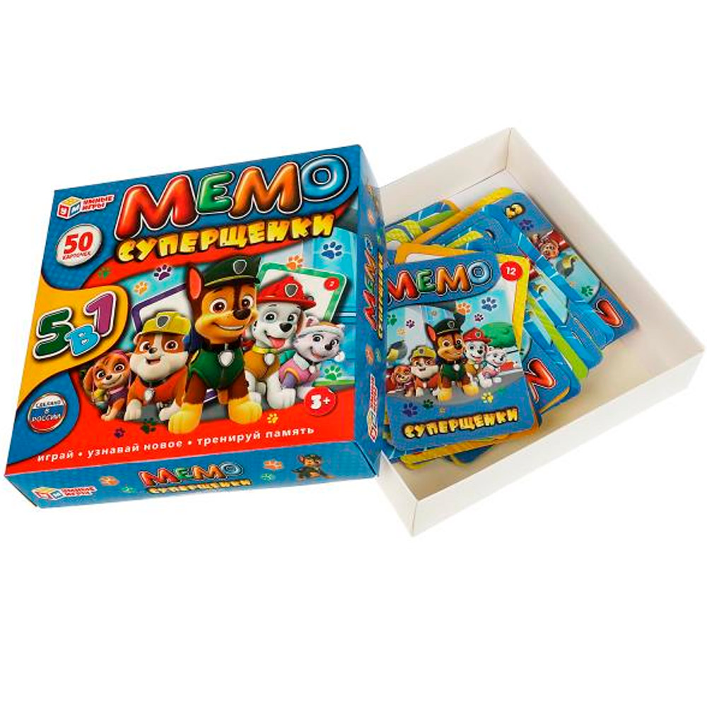 Игра Умка Суперщенки. Мемо 5в1. наст. игра-квадрат.50 карточек 4650250574217